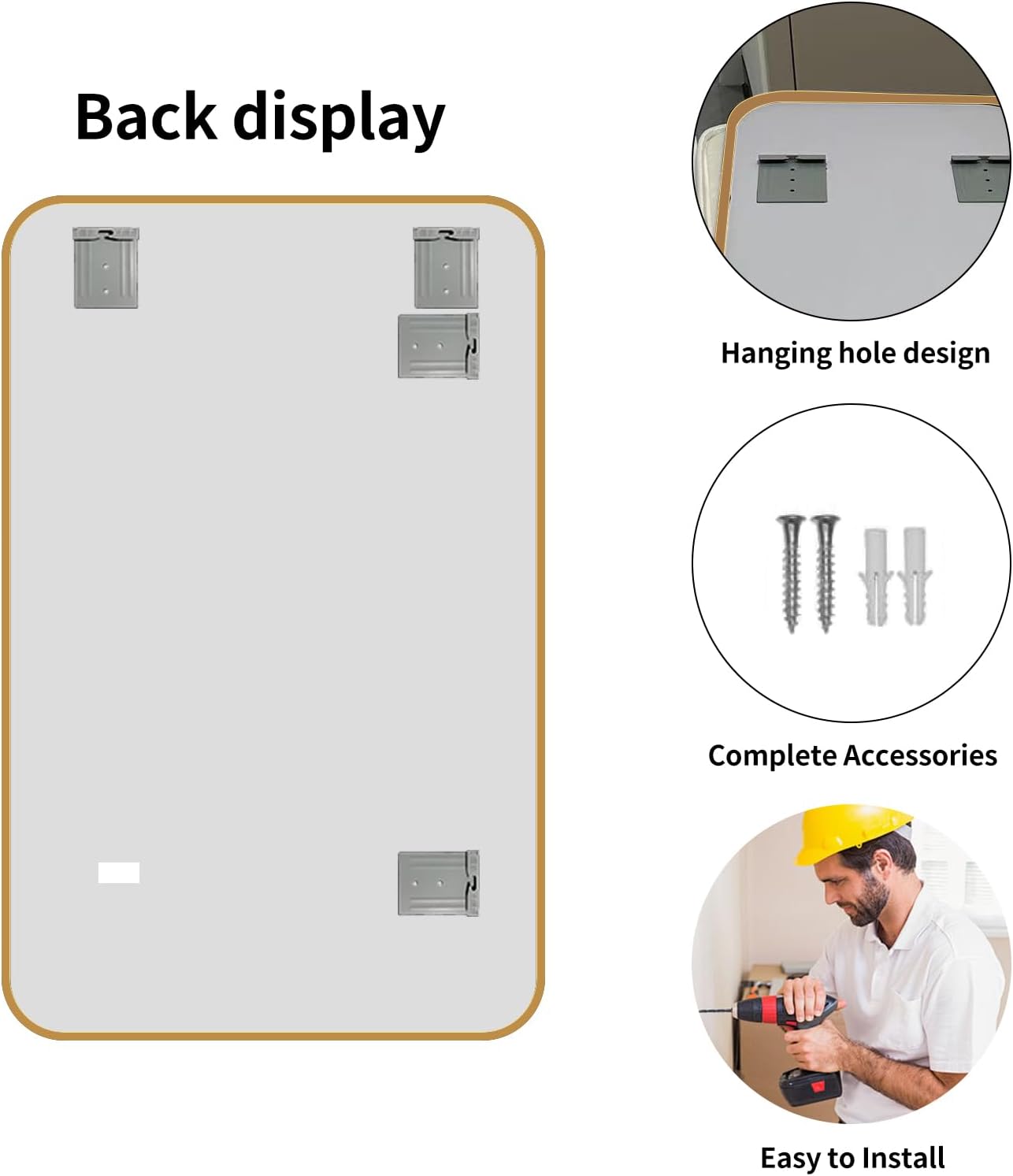 Large Modern Bathroom Mirror with Black Frame, 5mm Copper Free Silver Mirror,Black Frame, Easy Installation (Golden, 36" L x 30" W)