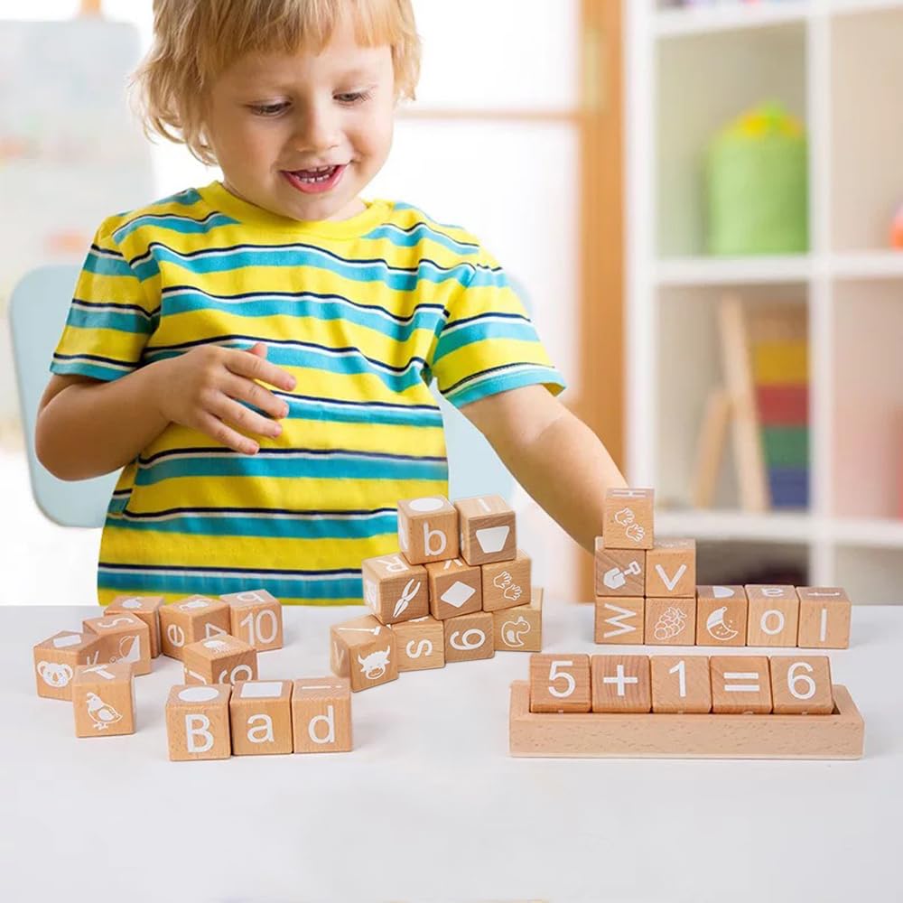 ANWoRLeT Wooden Blocks,28 ABC Building Blocks,Wooden Alphabet Baby Blocks,Counting & Building Block Set,Blocks Toys for 3+ Year Old,1.18inch,Gifts