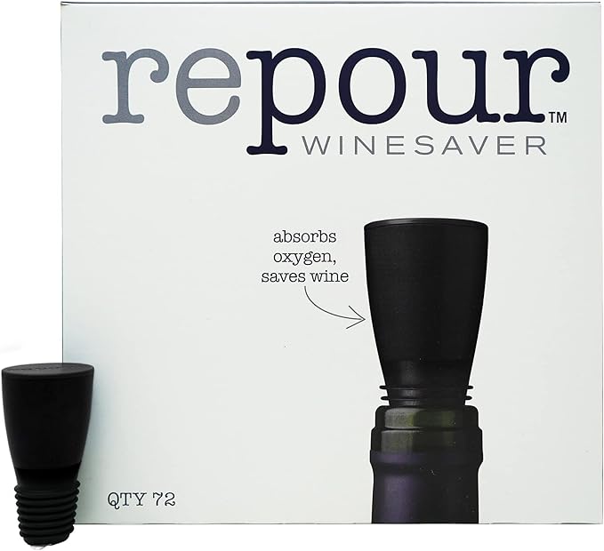 Repour Wine Saver and Stopper - Removes Oxygen, Preserving and Keeping Wine As Fresh As The Day The Bottle Was Opened - Black (72-Pack)