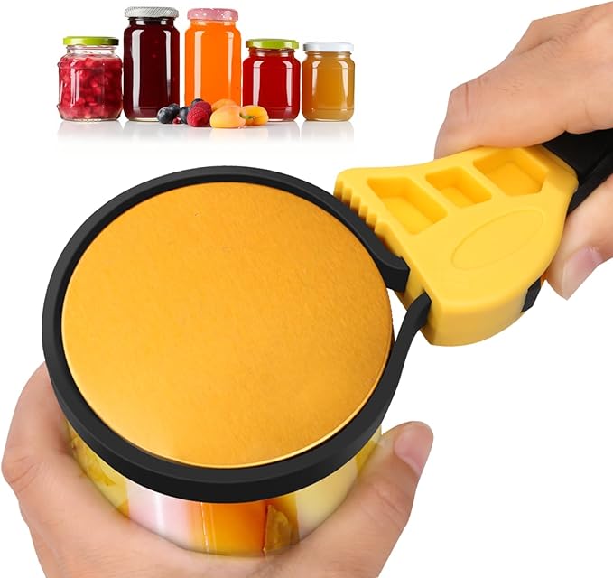 Jar Opener for Weak Hands, Seniors with Arthritis, Strap Adjustable Jar Opener, with Non Slip Rubber, Kitchen Gadgets lid opener jar opener (Yellow Black)