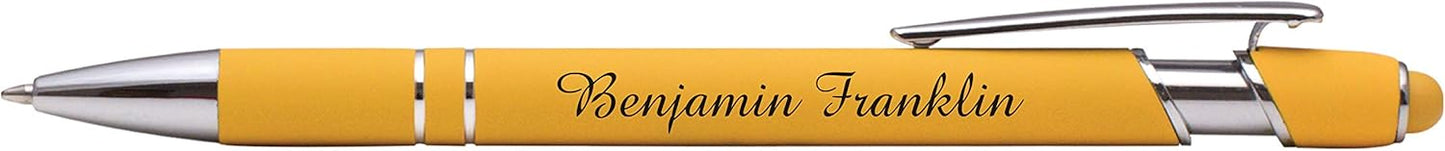 ExpressDesigns™ - Premium Custom Pens with Stylus | Burst of Color | Personalized Soft Touch Metal Printed Name Pens w/Black Ink - Imprinted w/Logo or Message - 12 pcs/pack (Yellow)