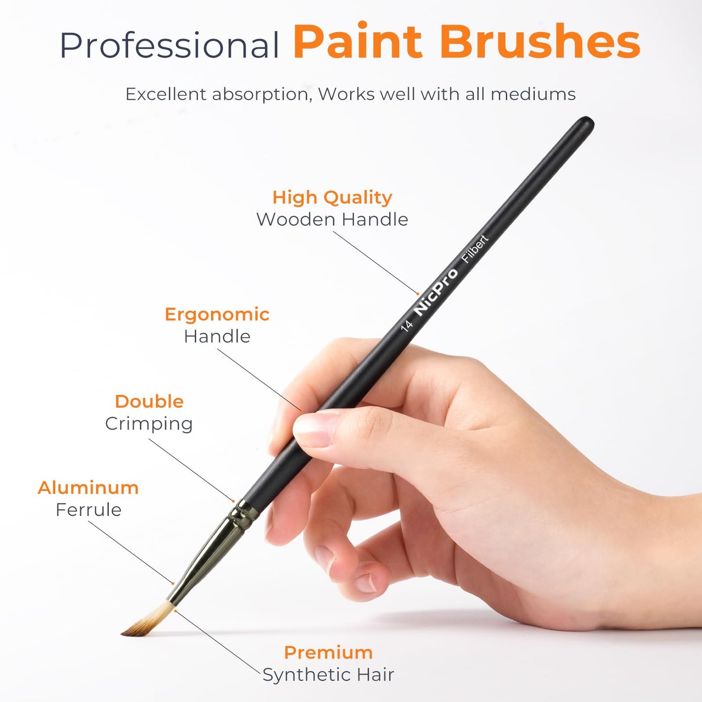 Nicpro 26pcs Paint Brush Set, Professional Paintbrushes with Palette Knife, Craft Paint Brushes for Acrylic Painting, Oil, Watercolor, Gouache & Canvas, Drawing & Art Supplies for Adults, Artists Gift