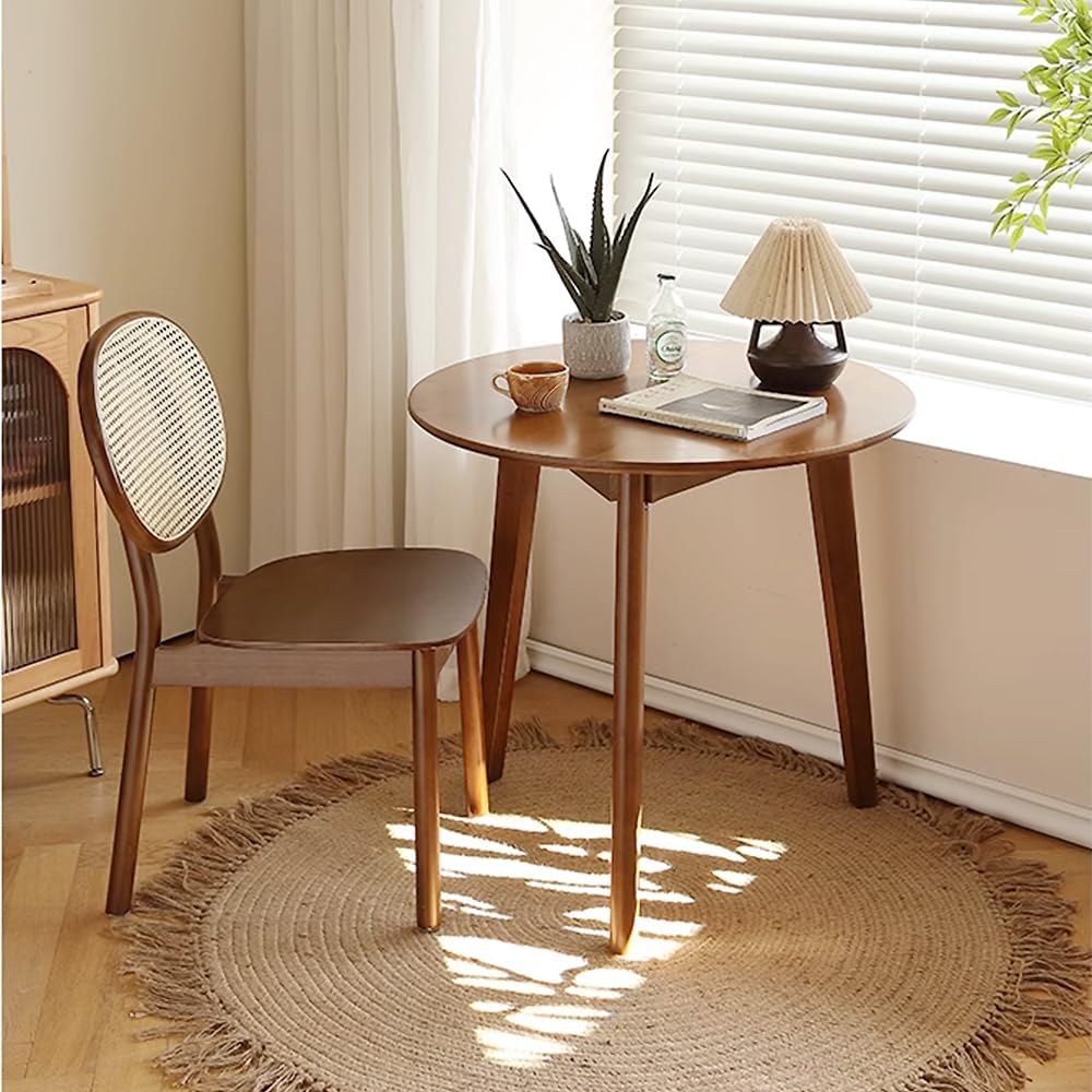 Rustic Round 3 Legs Casual Dining Table, Dark Brown Rubberwood Coffee Table End Table Modern Leisure Table Small Dining Room Kitchen Furniture for Small Space