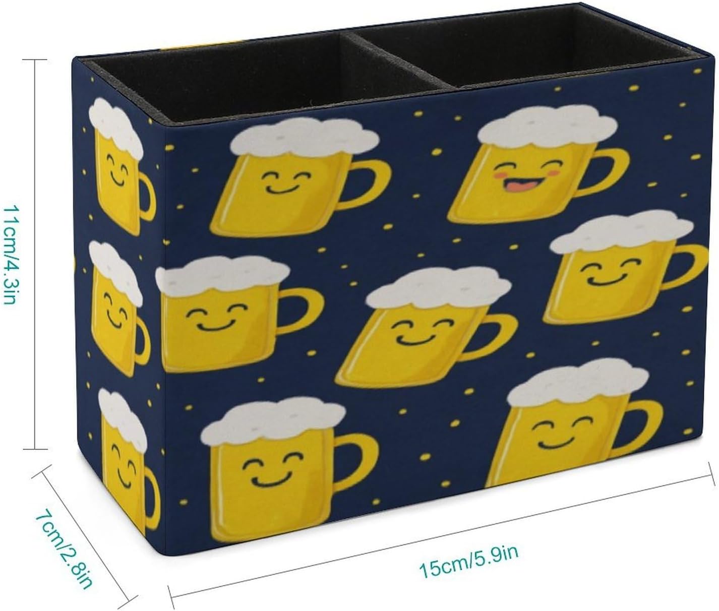 Beer Mugs Pattern Lether Pen Holder for Desk Makeup Brush Holder Office Organizer Desk Accessory for School Office