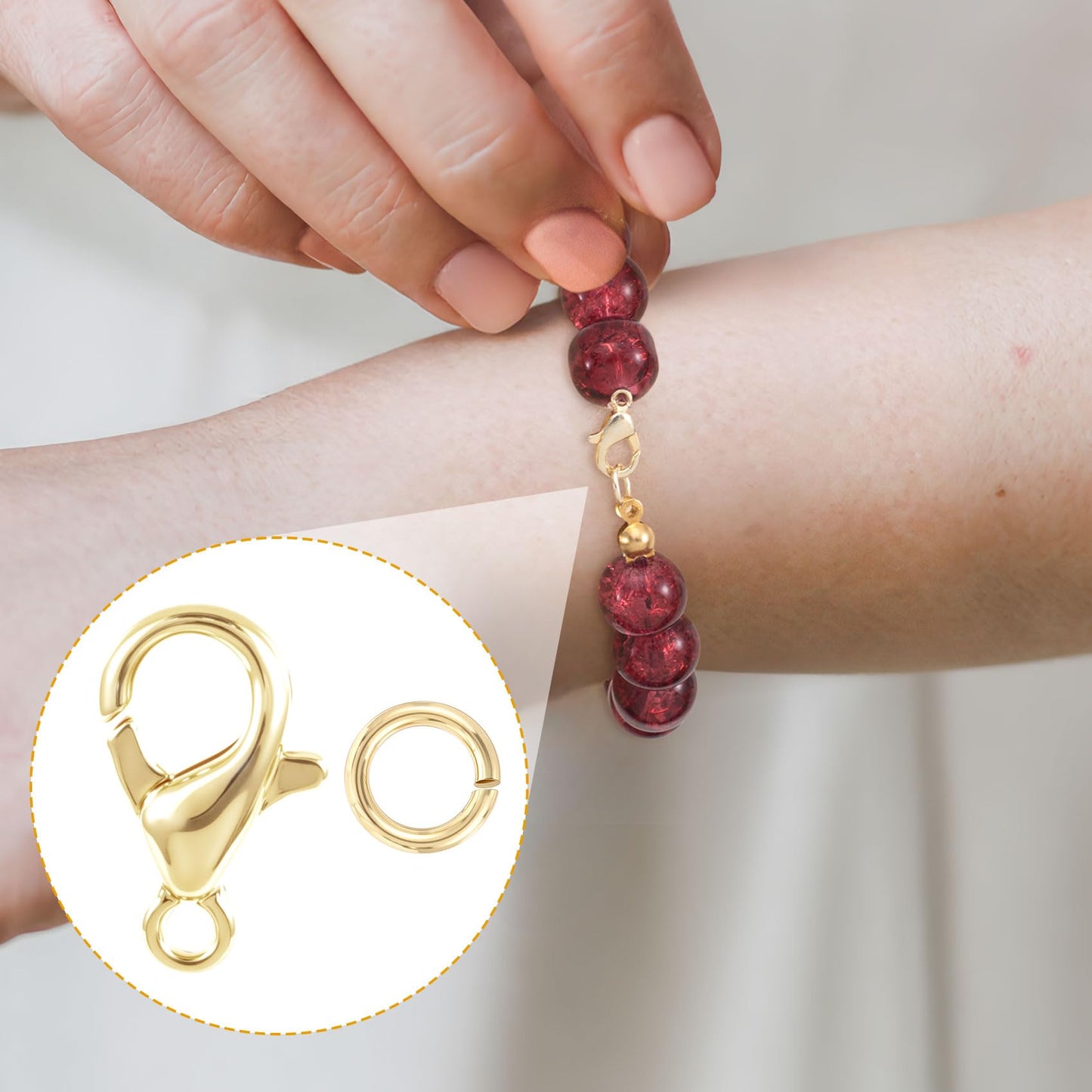 BEIQIYA 30pcs Lobster Claw Clasps & Jump Rings, 14K Gold Plated Metal Lobster Clasps, Jump Rings Jewelry Finding Kit for Necklace Bracelet Jewelry Making