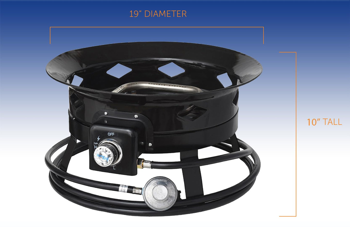 Flame King Smokeless Propane Fire Pit, 19-inch Portable Firebowl, 58K BTU with Self Igniter, Cover, & Carry Straps for RV, Camping, & Outdoor Living