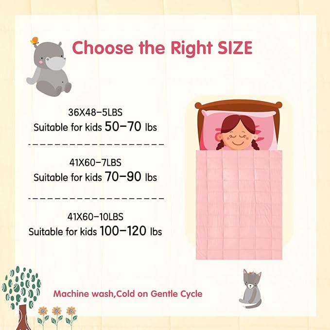 yescool Weighted Blanket (5 lbs, 36" x 48", Pink) Cooling Heavy Blanket for Sleeping Perfect for 40-60 lbs, Breathable Blanket with Premium Glass Bead, Machine Washable