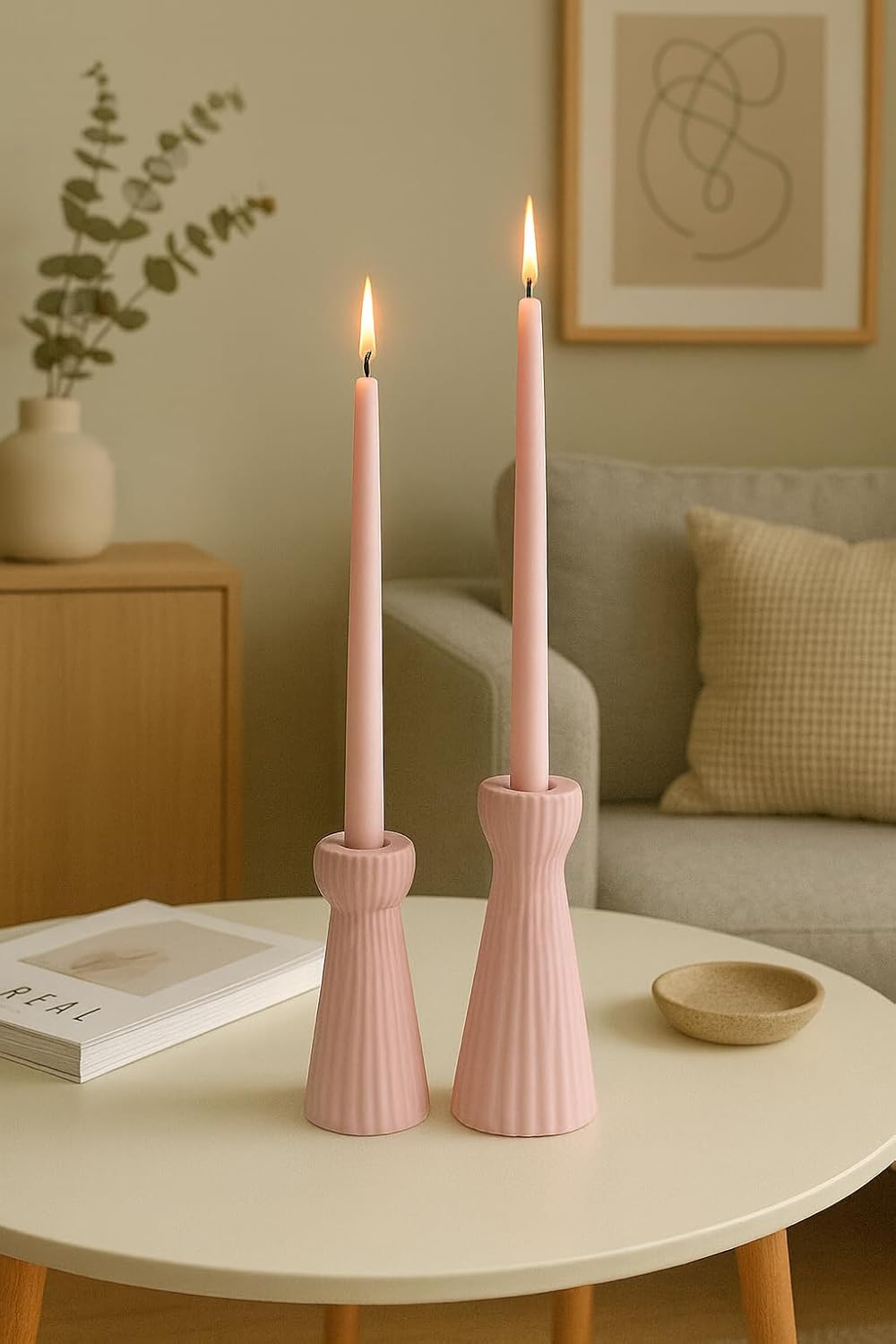Taper Candle Holders for Candlesticks Ceramic Candle Stick Candle Holder- Set of 2 Decorative Candle Stand for Wedding Decor,Dinner Party and Table Centerpieces,Housewarming Gift Pink
