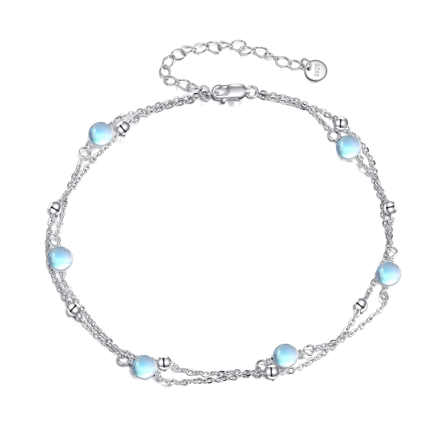 CRMAD Moonstone Bracelet for Women Sterling Silver Beach Jewelry Gift for Women (moonstone, bracelet 7+2'')