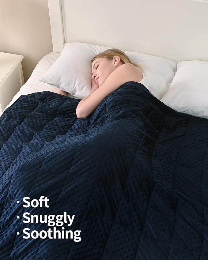 Mr. Sandman Weighted Blanket for Adults, Minky Heavy Blanket for Woman,Man Sleeping/Calm, Soft and Cozy Weighted Throw Blankets, Machine Washable, 80 x 87in, 25 lbs, Navy Blue