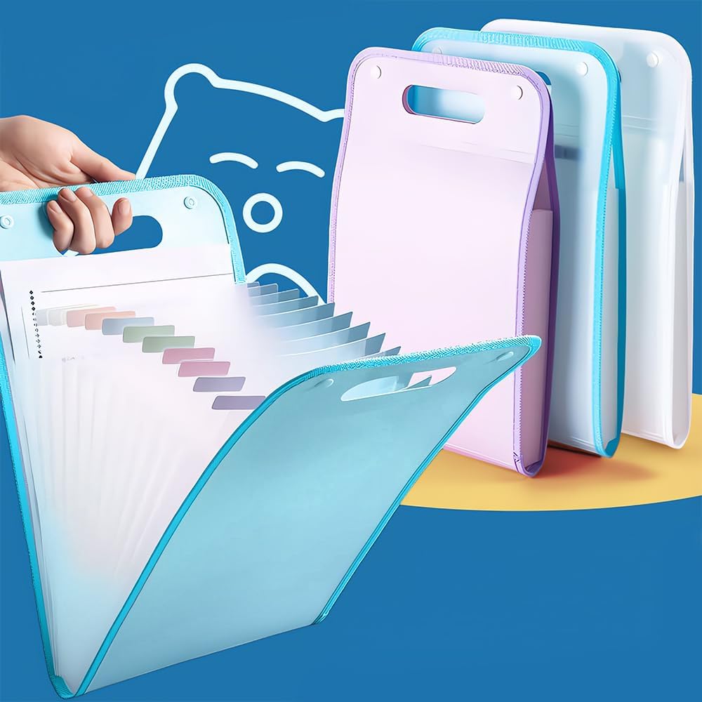 M&G Expanding File Folder 13 Pockets Accordion File Organizer with Labels, Portable Document Receipt Organizer Hold A4 Letter Size Paper, Waterproof Folder for Schoolbag Office Supplies (Blue)