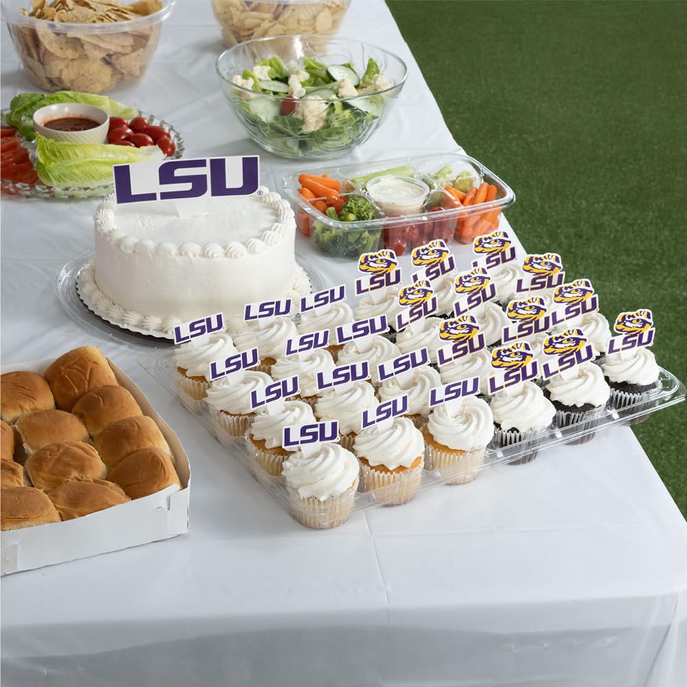 Desert Cactus Louisiana State University Cupcake Topper and Cake Toppers Set - LSU Tigers 25 Pcs Food Party Supplies, Tablecloth Decorations, Graduation and Game Day