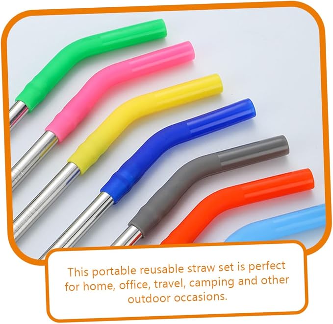 Stainless Steel Drinking Straws Set with Mixed Color Silicone Covers and Cleaning Brush Reusable Straws for Smooth Beverage Flow Rust-resistant Material Kit