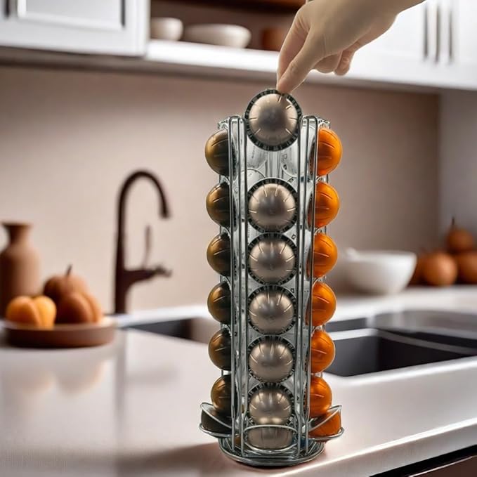 Vertuo Pod Holder Carousel Stand for 35 Nespresso Vertuo Capsule Storage Organizer with Extra Space for Coffee Mate Silent Rolling