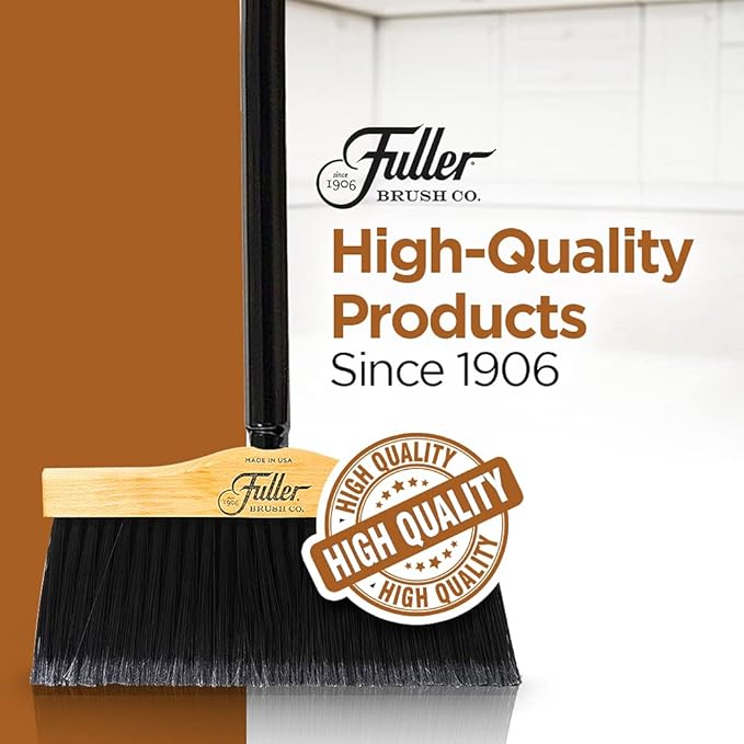 Fuller Brush 10-Inch Maple Wood Broom with 2 Piece Black Steel Threaded Handle for Indoor and Outdoor Cleaning on Hard Floors, Tile, Concrete, and Garage Surfaces