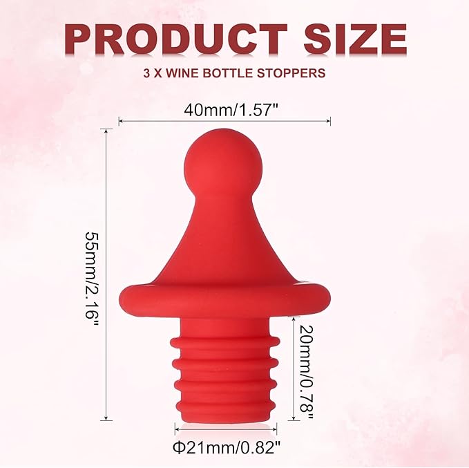 uxcell 3 Pcs Silicone Roof Shape Wine Stopper, Reusable Wine Stoppers Airtight Leak-proof Bottle Plug Liquor Saver with Beer Beverage Bottle Stopper for Bar Holiday Party, Red