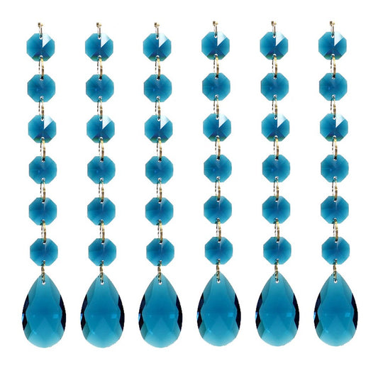 Poproo Teardrop Pendants Octagon Crystal Glass Beads Pendant for Chandelier Lamp Curtain Decor, 6-Pack (Peacock Blue)