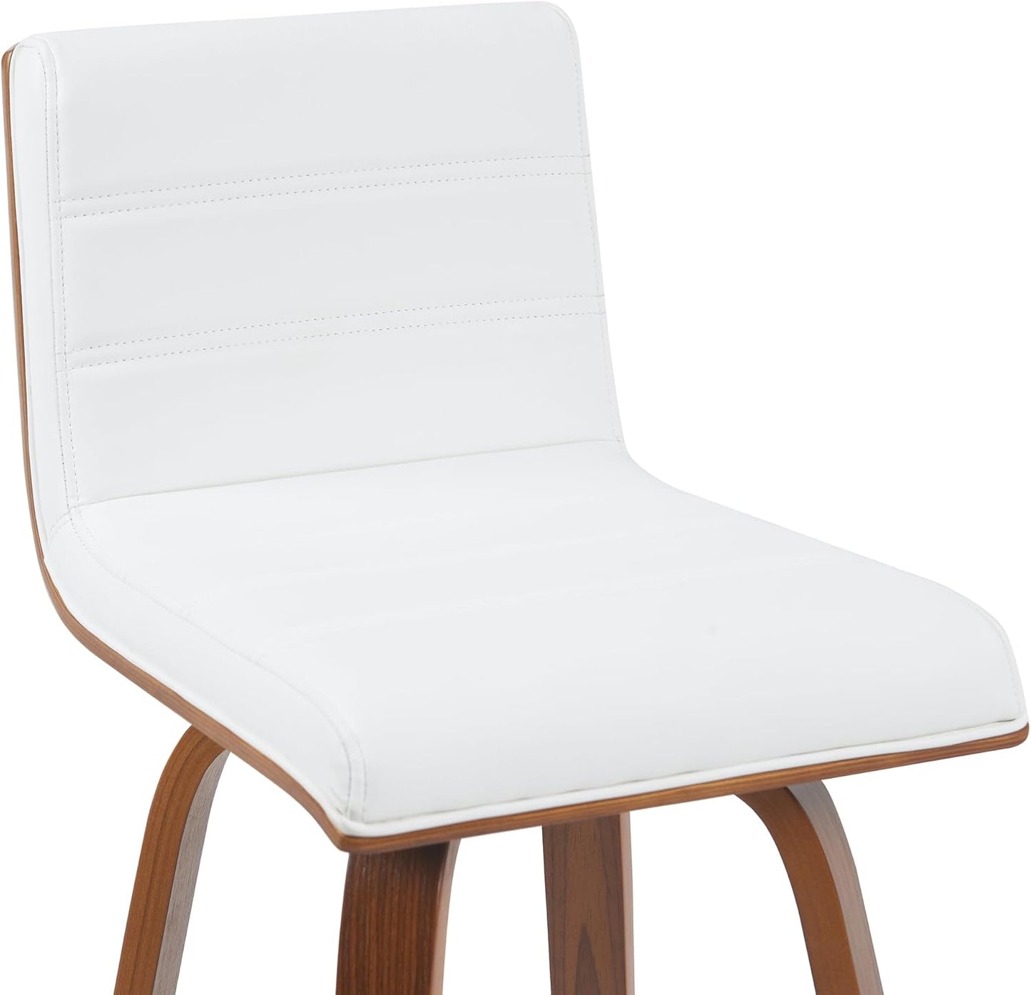 Vienna Modern Swivel Bar Height Stool with Snow White Faux Leather Seat and Walnut Finished Wood Frame Set of 2