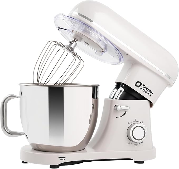 Kitchen in the box Stand Mixer - 8.5 Quart Mixing Bowl with Handle, 900 Watt Heavy Bread Dough Standing Mixers Tilt-head with Dough Hook, Whisk, Flat Beater and Splash Guard (Cream White)