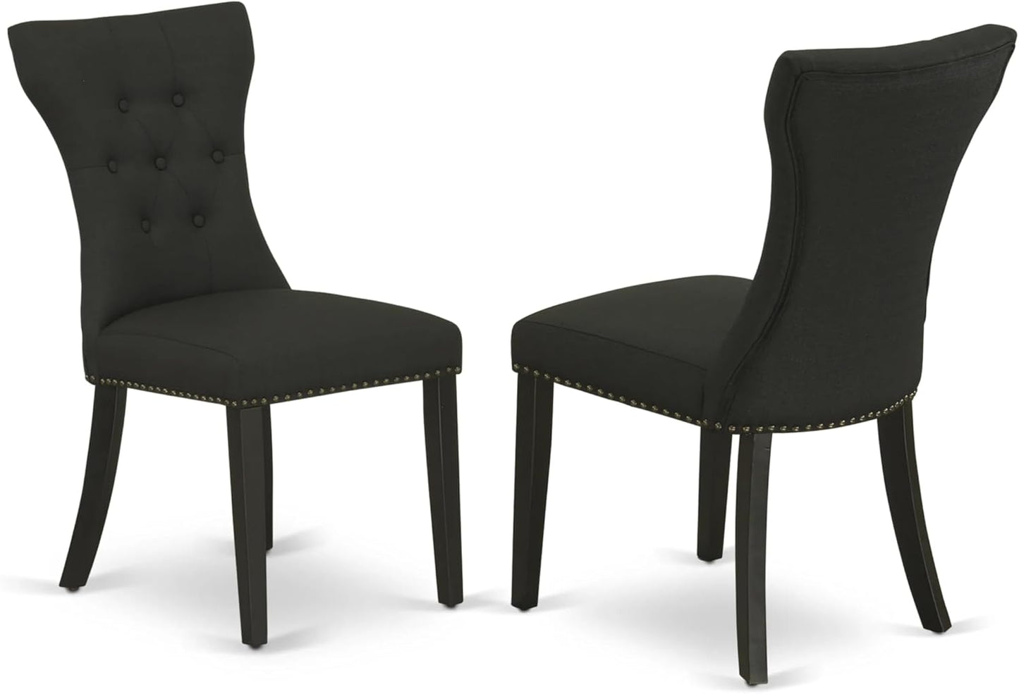 East West Furniture ANGA5-ABK-24 5 Piece Dining Table Set for 4 Includes a Round Kitchen Table with Pedestal and 4 Black Linen Fabric Parsons Dining Chairs, 36x36 Inch, Wirebrushed Black