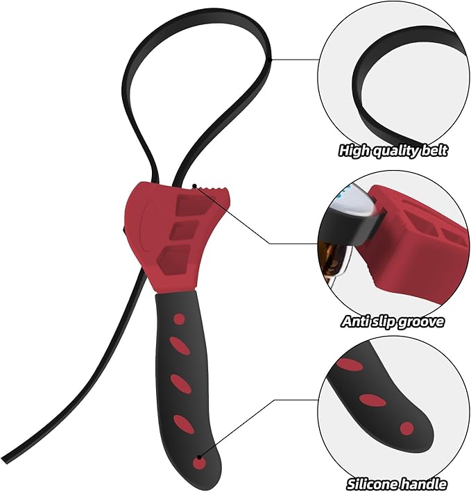 Jar Opener for Weak Hands, Seniors with Arthritis, Strap Adjustable Jar Opener, with Non Slip Rubber, Kitchen Gadgets lid opener jar opener (Red Black)
