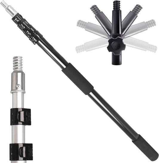 28FT Reach Telescopic Extension Pole, 5-20FT Multi-Purpose Extendable Pole with Universal Twist-on Metal Tip, Lightweight Sturdy Aluminum Paint Roller Extension Pole for Painting, Dusting and Cleaning