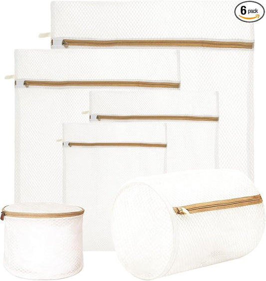 6 Pcs Mesh Laundry Bag Sturdy Zipper Mesh Wash Bags for Delicate Underwear Clothes Socks Shoes (Beige)