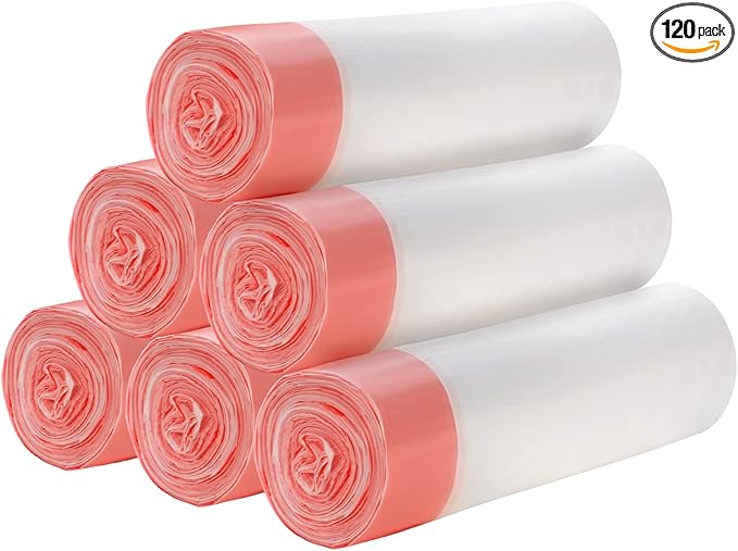 6Rolls Drawstring Small Trash Bags,4 Gallon Thicken Drawstring Small Garbage Bags for Kitchen,Bathroom,Bedroom,Home,Office Trash Cans，120 Counts (White)