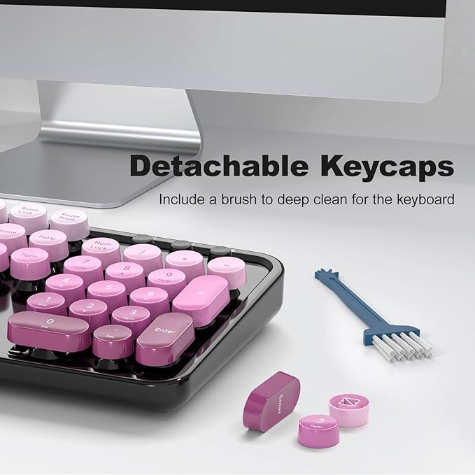Wireless Keyboard Mouse Combo, Typewriter Full Size Keyboard with Number Pad and 2 in 1 USB Connected Mouse for Windows 7/8/10, Laptop, Desktop, PC, Computer (Black & Pink)