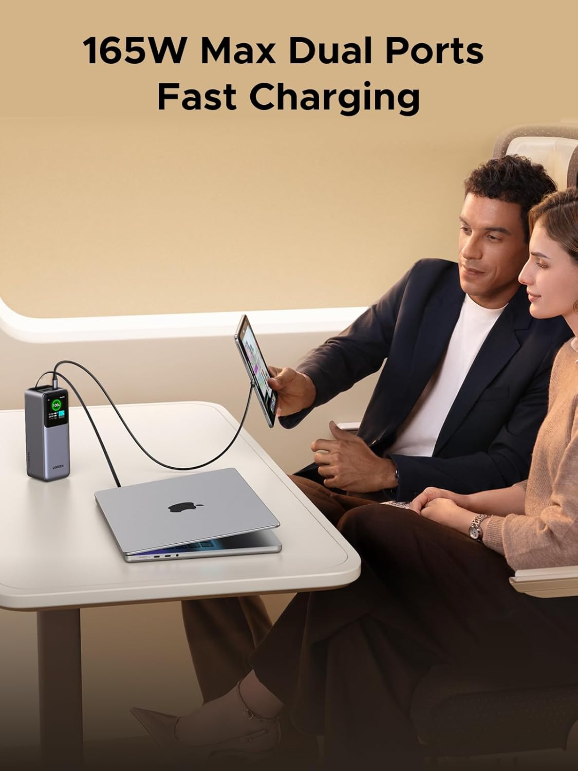 UGREEN Nexode Power Bank 20000mAh 165W with Built-in USB C Cable Laptop Travel Portable Charger, 100W Input, Fast Charging for MacBook Pro/Air/iPhone 16/iPad Pro/Galaxy S25 Ultra/Dell/HP and More