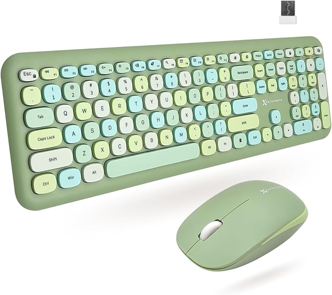 X9 Green Keyboard and Mouse Combo - 2.4G Wireless Connectivity - Transform Your Space with a Cute Wireless Keyboard and Mouse Retro Set - Colorful Keyboard and Mouse - Aesthetic Keyboard