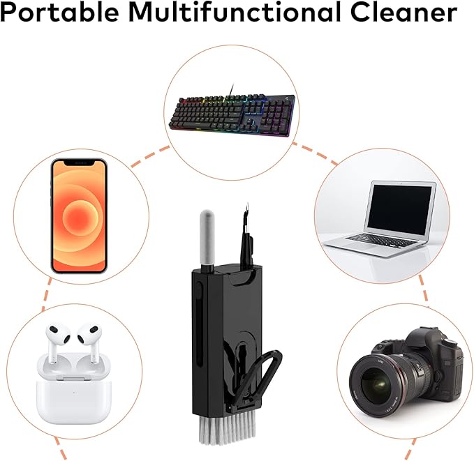 8 in 1 Electronic Cleaning kit - Keyboard Cleaner, Keyboard Cleaning Kit, Laptop Cleaner, Laptop Cleaning Kit, Electronic Cleaner Kit for Laptop/Phone(Give Away a Flannel Cloth) Black