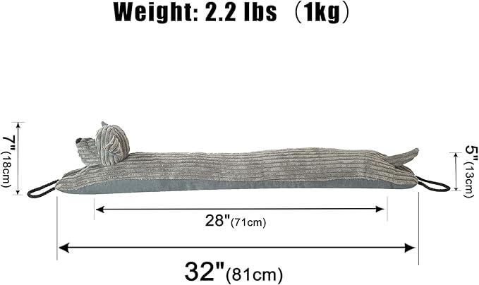 Marwood Under Door Draft Stopper Decorative Wind Stopper 32 inch for Door & Window, Weighted Animal Air Draft Stopper Snake Noise Blocker for Bottom of Door with Hanging Loops - Grey Dog