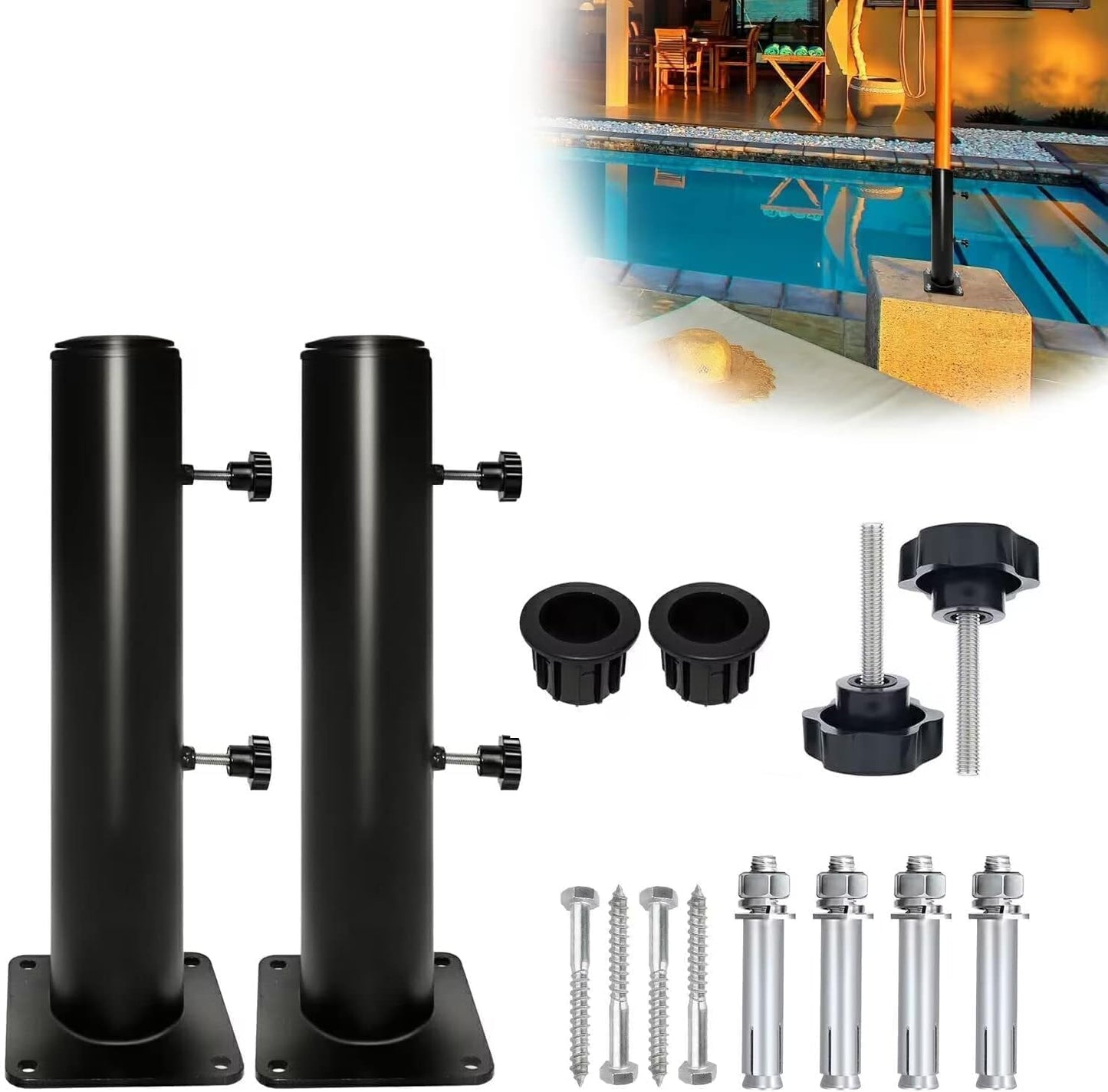 DEVALLEY Outdoor Deck Umbrella Stand Base,Heavy Duty Steel Umbrella Mount Universal Bracket,DIYPatio Umbrella Holder Stand for Deck,Balcony,Tables - 2Pack