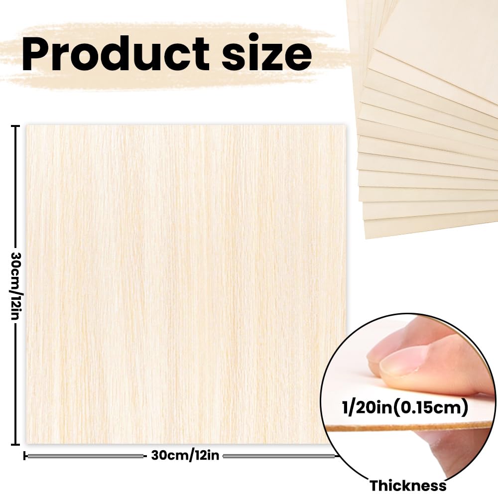 DIYDEC 12 Pack Basswood Sheets 12 x 12 x 1/16 Inch Thin Wooden Sheet Unfinished Wooden Squares Boards Balsa Plywood Wood Sheets for Crafts Architectural Models Laser Cutting Wood Burning and Drawing