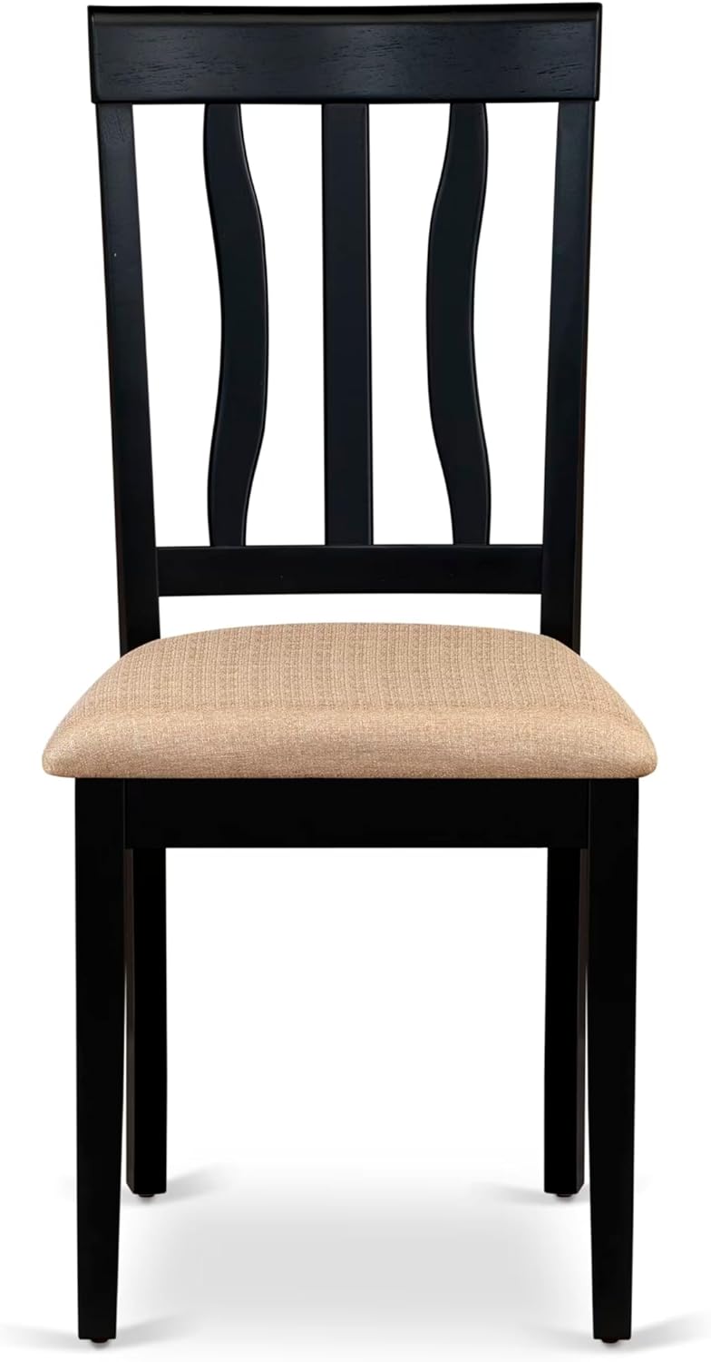 East West Furniture HLAN3-BCH-C 3 Piece Modern Dining Table Set Contains a Round Wooden Table with Pedestal and 2 Linen Fabric Kitchen Dining Chairs, 42x42 Inch, Black & Cherry