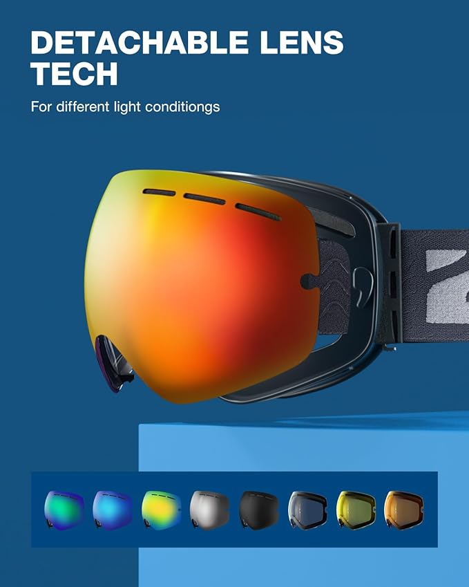 ZIONOR X Ski Goggles - OTG Snowboard Goggles Detachable Lens for Men Women Adult