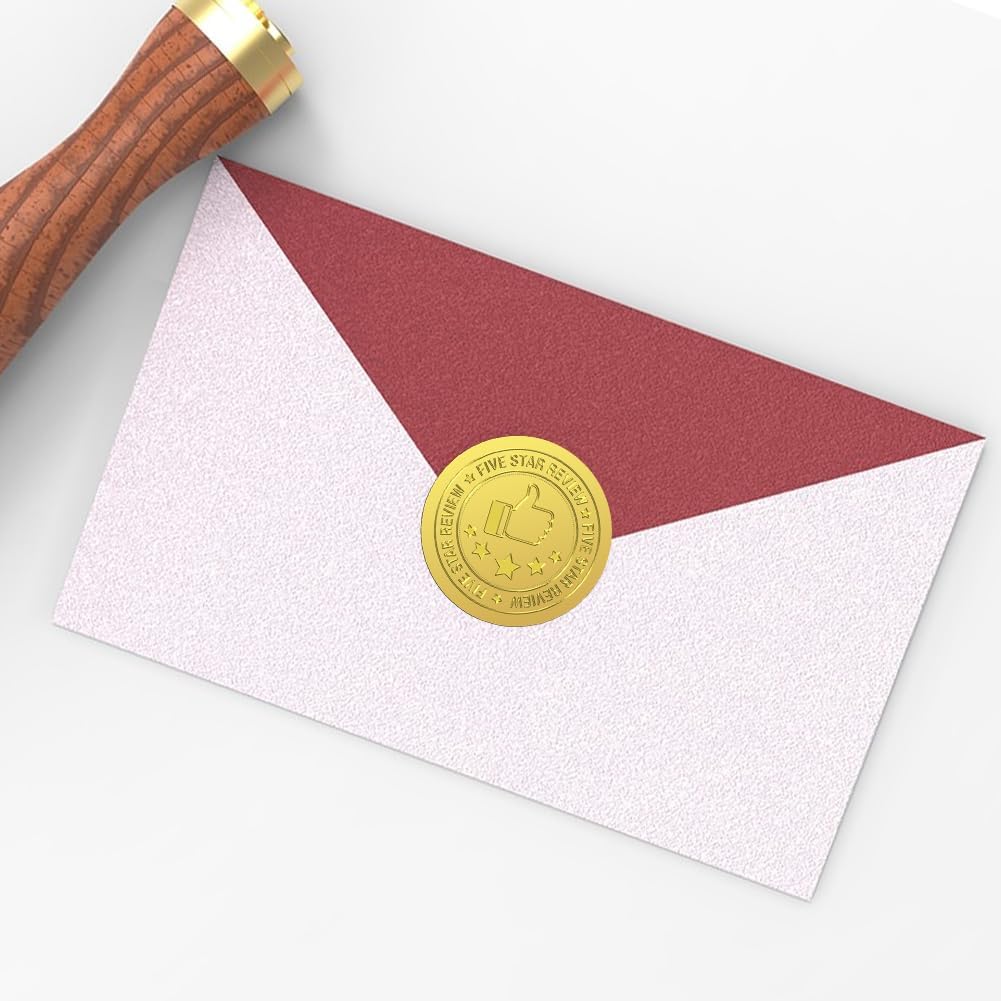 Peacoblue Gold Foil Stickers Seals Official Embossed 2 Inch 100Pcs Five Star, Self Adhesive Gold Around Medal Embossing Sticker for Certificate Paper, Student Reward, Award, Envelope Seal