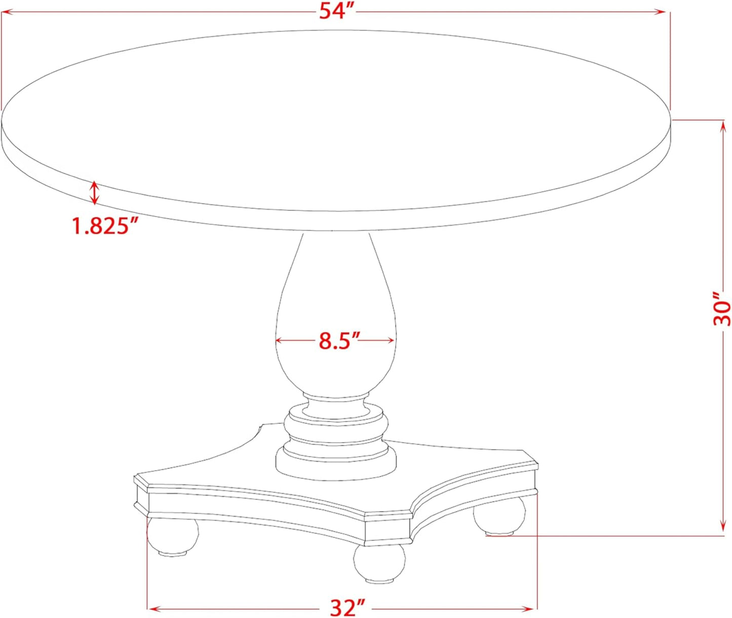 I52-0N-TP Dining Room Table with Acacia Wood Round Tabletop and Elegant Pedestal Base - Antique Walnut Finish