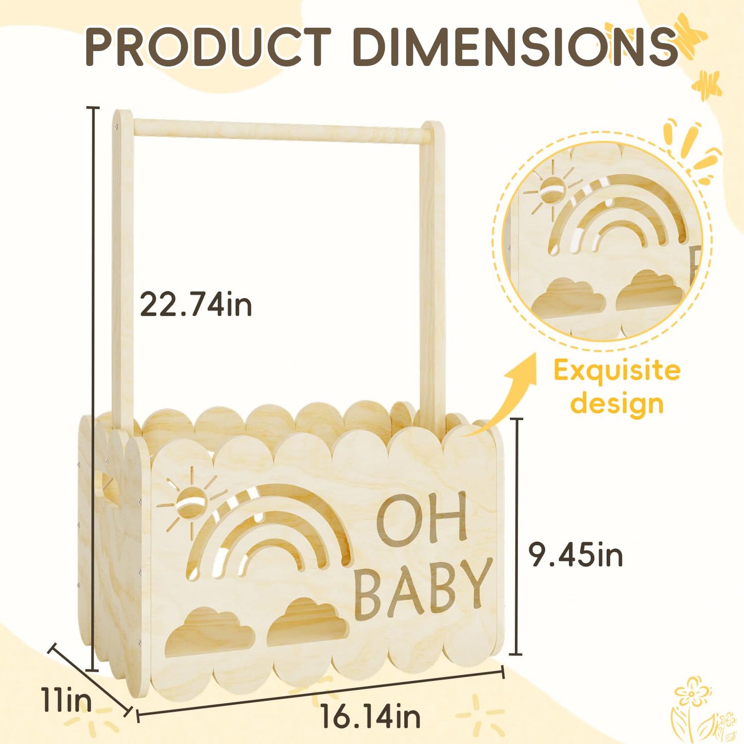 BPMFDTNL Wooden Baby Shower Crate Closet, Wooden Baby Shower Crate Closet, Boys and Girls for Baby shower wooden basket Gifts, Welcome Baby Gifts, Suitable for Pregnancy Glfts for New Parent