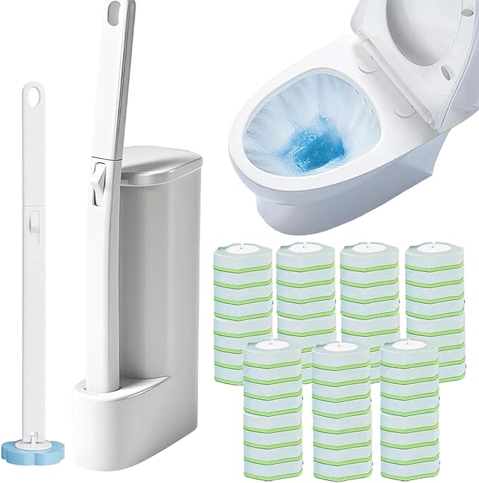 Disposable Toilet Cleaning System, 15.7'' Extended Handle Toilet Bowl Cleaner Wand, Wall Mounted Toilets Brush Holder & Refills Set, Toilets Cleaning Tool for Bathroom (56, Jasmine)