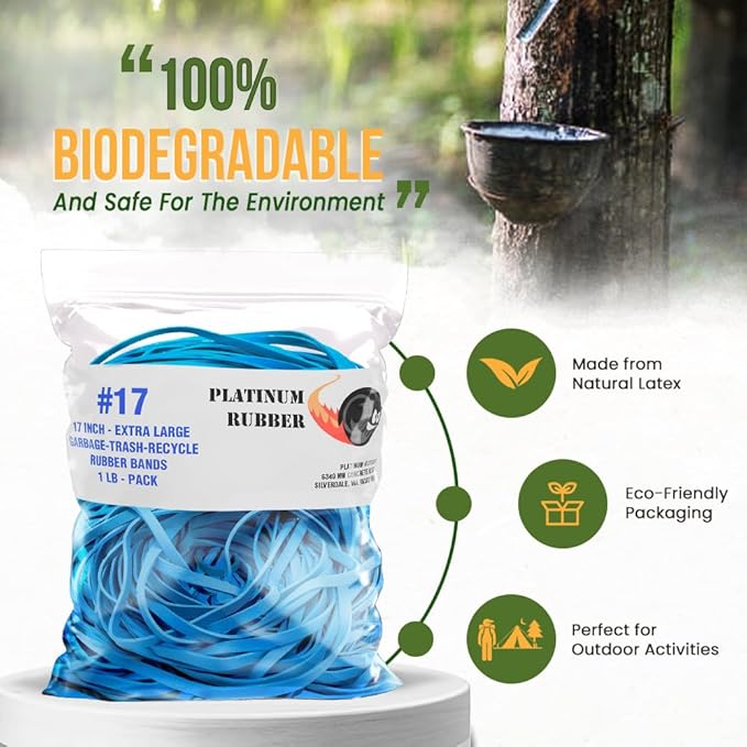 Garbage Trash Can Rubber Bands Blue Large Size 17" Inch Rubberbands Kitchen Compactor Tote Bin 55-65 Gallon 95 96-100 Gal Toter Oversize Big bag liner holder, 55 Drums Litter Pails Buckets (10-PACK)