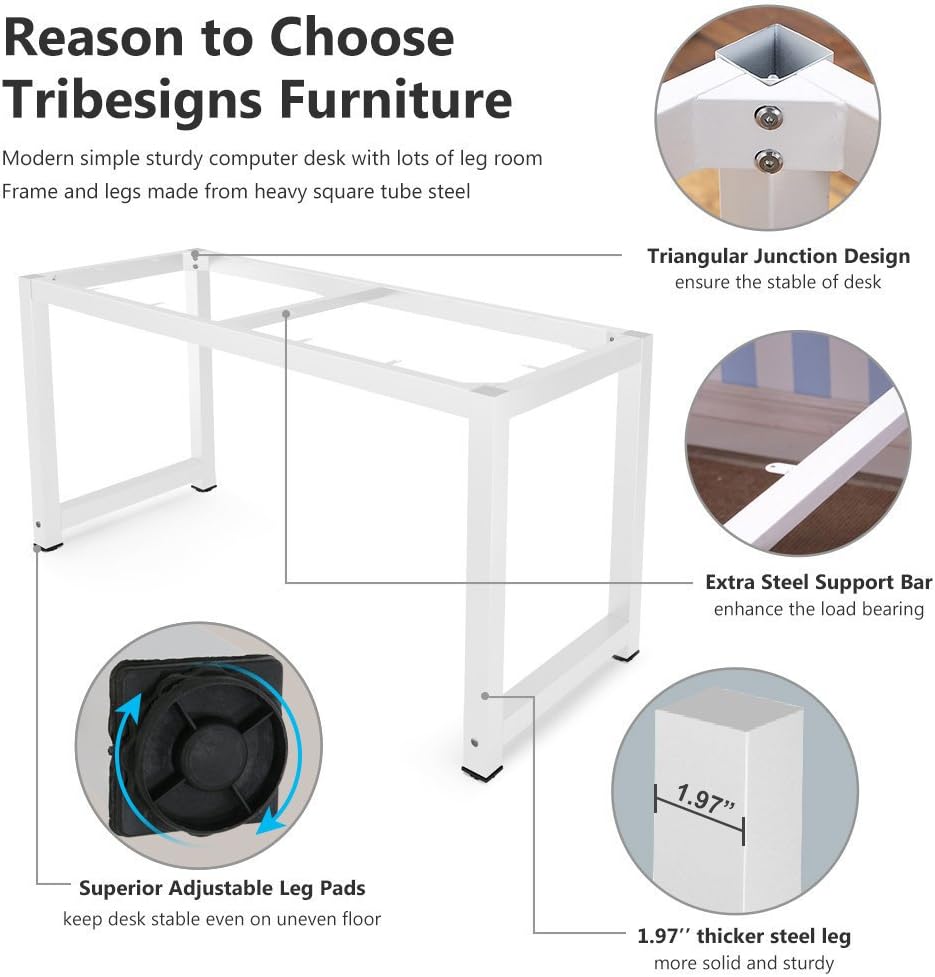 Tribesigns Computer Desk, 55 inch Large Office Desk Computer Table Study Writing Desk for Home Office, White + White Leg