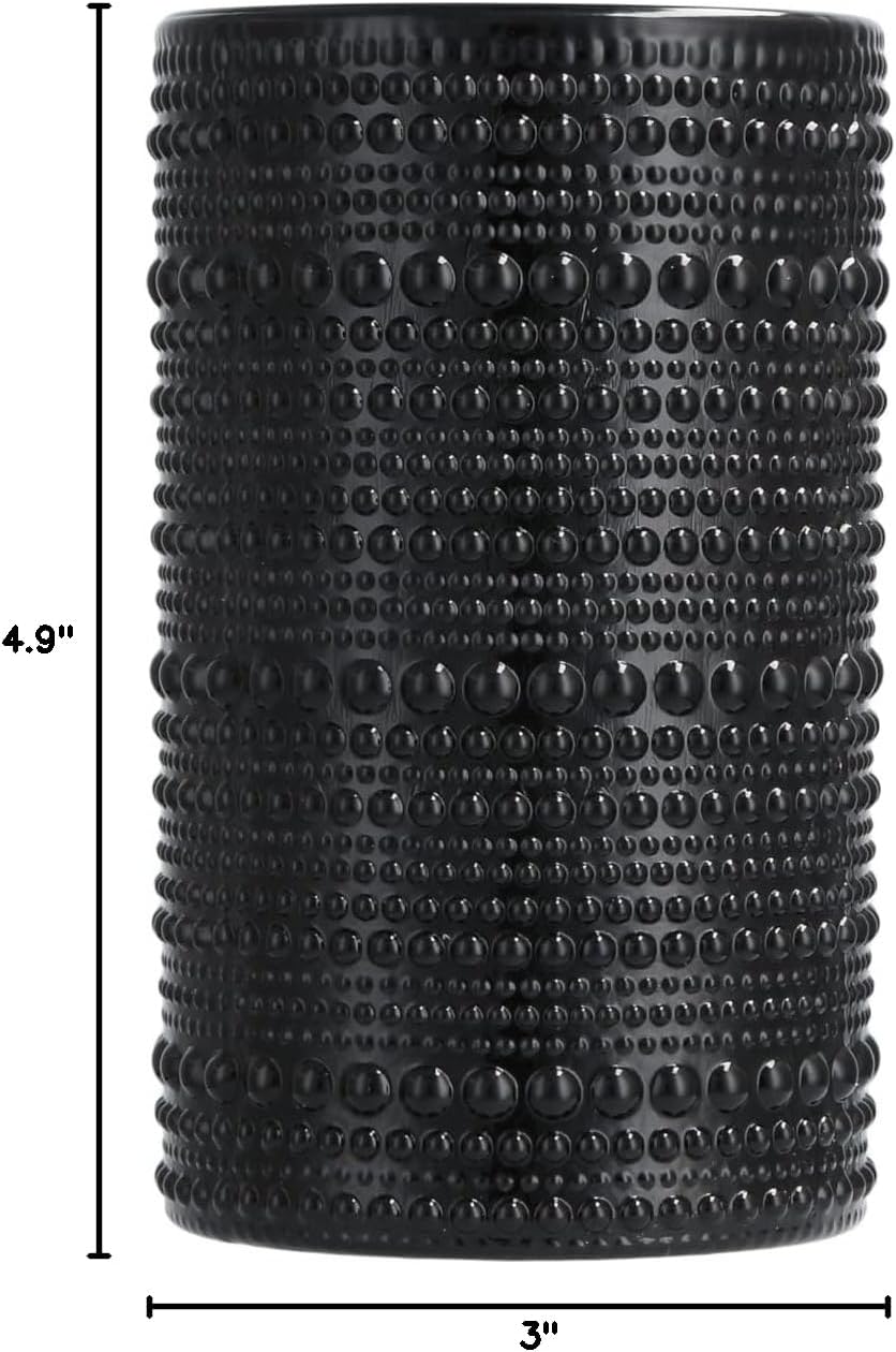 Fortessa Jupiter Beaded Hobnail Glass, 13 Ounce Iced Beverage (Set of 6), Obsidian Black