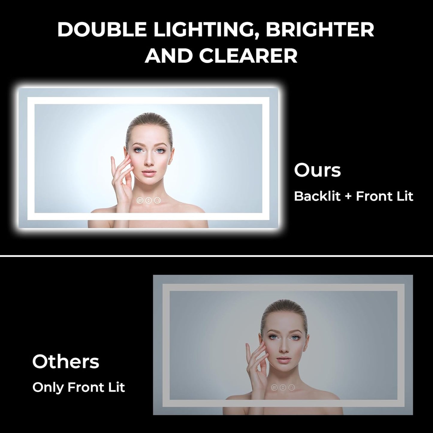 55x30 Inch LED Bathroom Mirror with Lights Front and Backlit Lighted Vanity Mirror for Bathroom Wall with 3 Colors Dimmable Anti-Fog Memory Shatter-Proof IP54 Waterproof Horizontal/Vertical