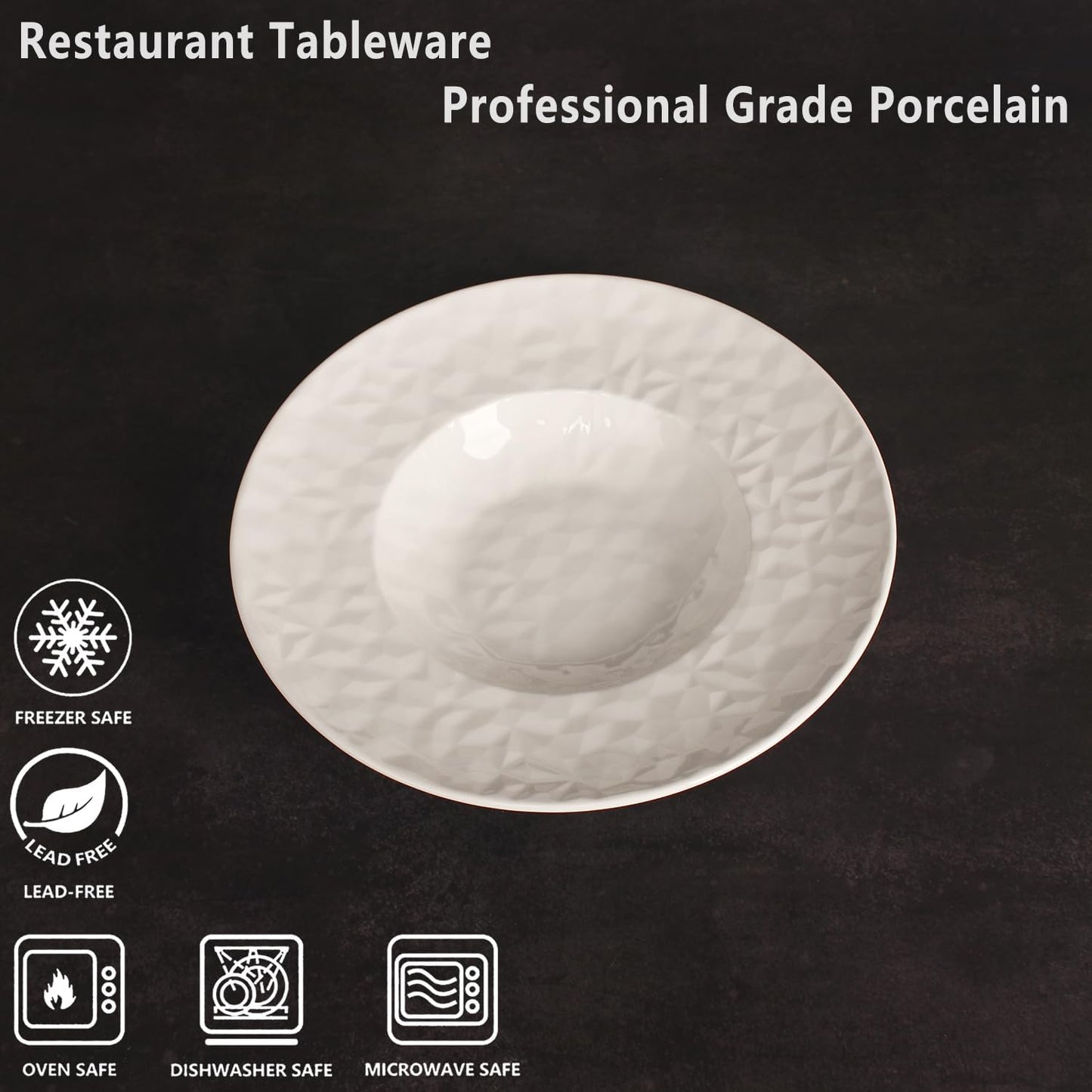 Porcelain Soup Bowls soup Plate Pasta Bowl Set of 4 Shallow Bowl Plates, 9.8 oz Rimmed Bowls with Rim, Microwave ovens and refrigerators safe Gemstone 10.6 Inch