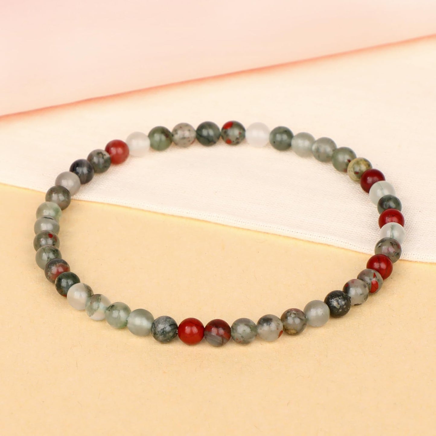 LPBeads Handmade Natural Gemstone Stretch Elastic 4mm African Bloodstone Bracelet Healing Crystal Round Stone Beads Jewelry Gifts for Women Men