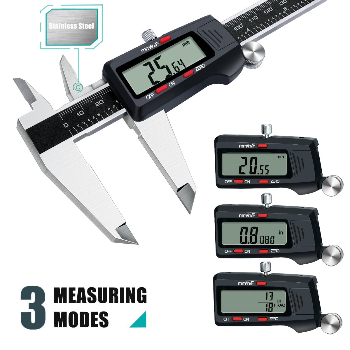 Kynp Digital Caliper, 8 Inch Micrometer Caliper Tool, Vernier Caliper Gages with Stainless Steel Body, Large LCD Screen, Auto - Off Feature, Inch Metric Fraction Conversion (200mm)