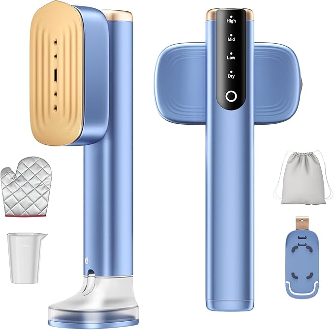 MIYOKO 2-in-1 Garment Steamer for Clothes, 1200W Handheld Steam Iron with Two Water Tanks (3.38 &6.09 Oz.), 15s Fast Heating, 25G/Min High Speed Steams, 110-120V for Home &Travel Portable Use, Blue