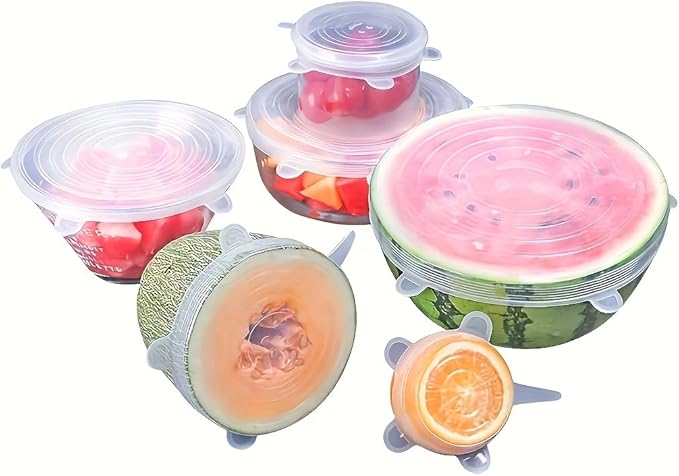 Silicone Stretch Lids Set, 6 Sizes, Reusable Food Storage Covers for Bowls, Fruits and Containers (pink, 6PCS)